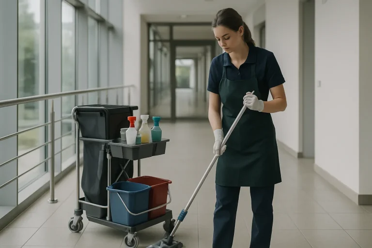 Un agent de nettoyage sur le terrain à BRIIS-SOUS-FORGES, utilisant des produits écologiques.