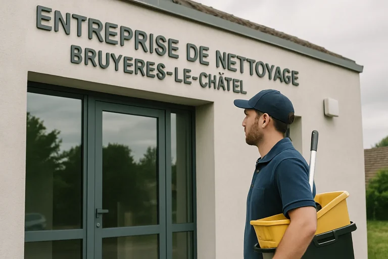 Vue aérienne d'un quartier résidentiel à Bruyères-le-Châtel, montrant des maisons et des jardins.