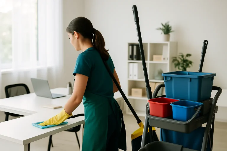 Un nettoyeur professionnel travaillant dans un appartement à Épinay-sur-Orge.