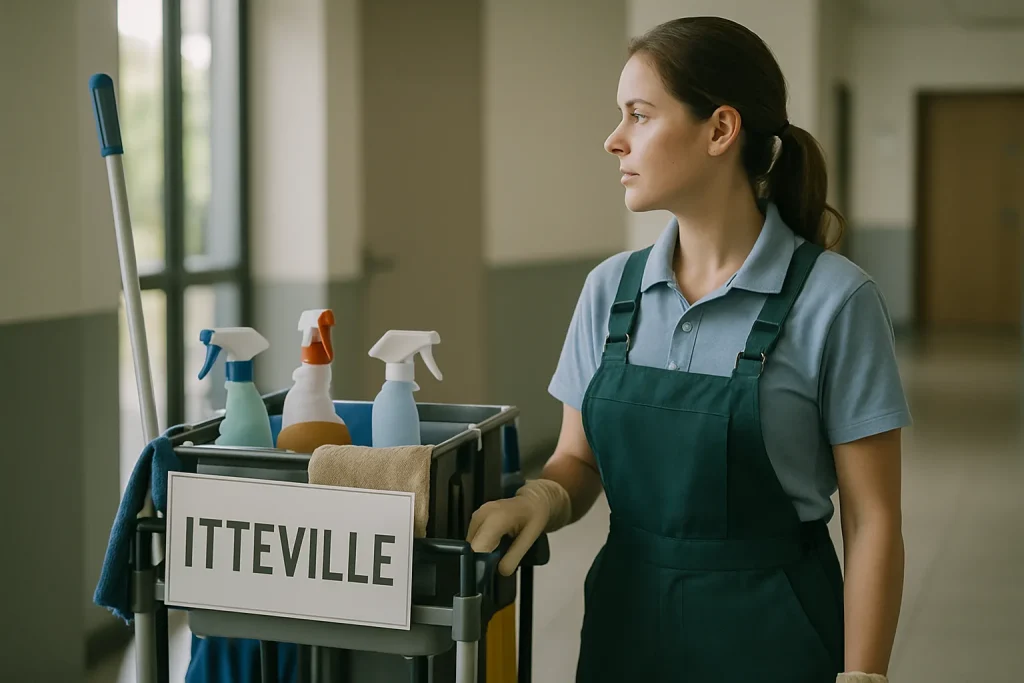 Équipe de nettoyage active dans un appartement à Itteville, utilisant des équipements spécialisés.