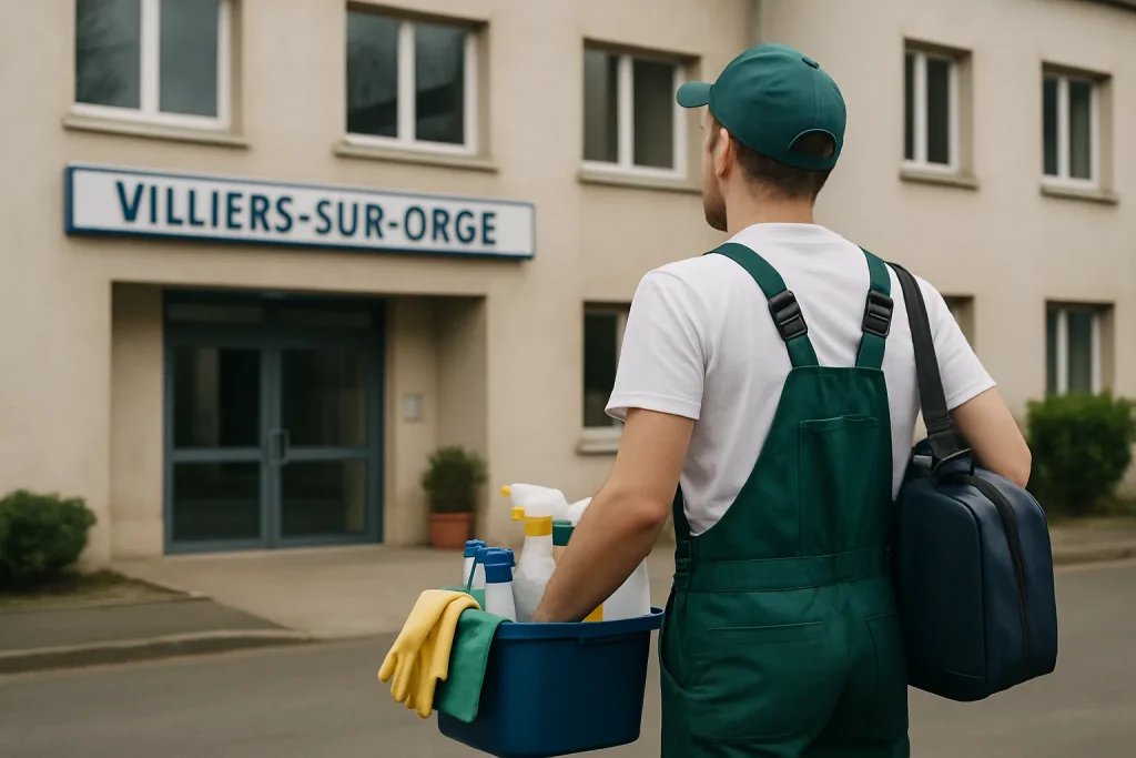 Un agent de nettoyage à Villiers-sur-Orge nettoyant un intérieur avec soin.