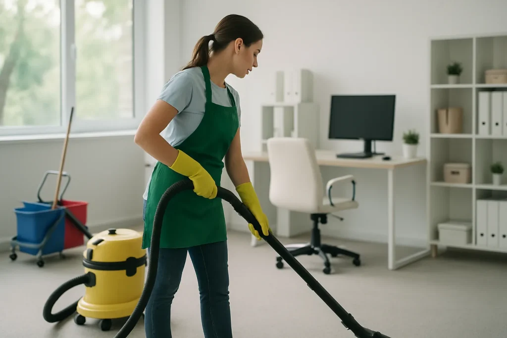 Équipe de nettoyage professionnelle intervenant dans un appartement à Etiolles.