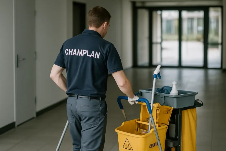 Équipe de nettoyage en train de nettoyer un appartement à CHAMPLAN.