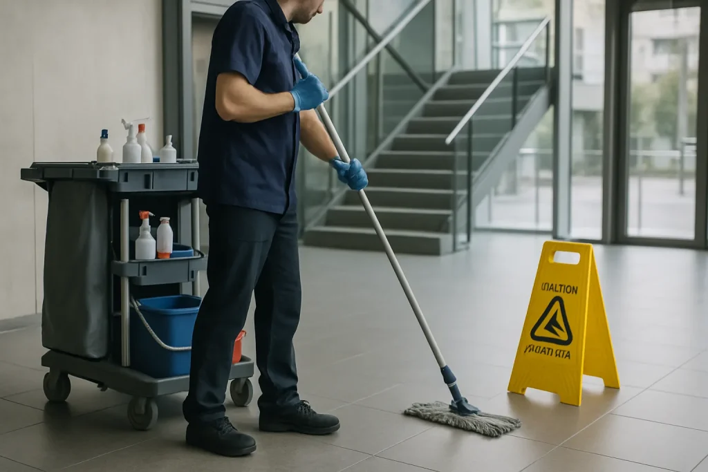 Équipe de nettoyage effectuant des travaux dans un appartement à Savigny-sur-Orge.