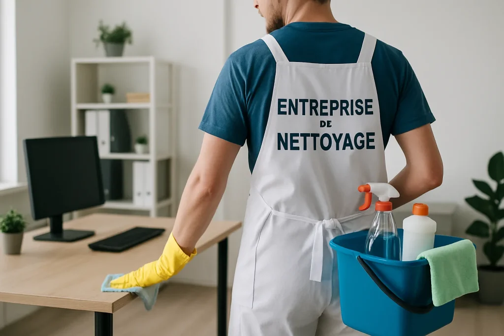 Équipe de nettoyage à La Norville utilisant des produits de nettoyage modernes.