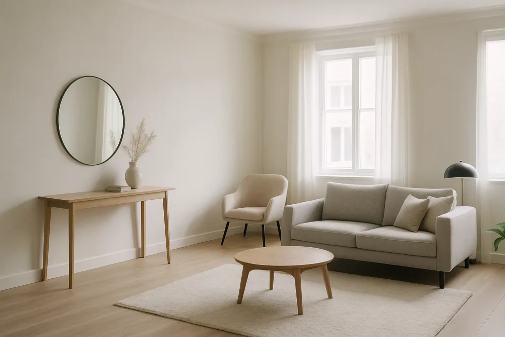 Salon moderne et propre à Savigny-sur-Orge après un nettoyage post-sinistre.
