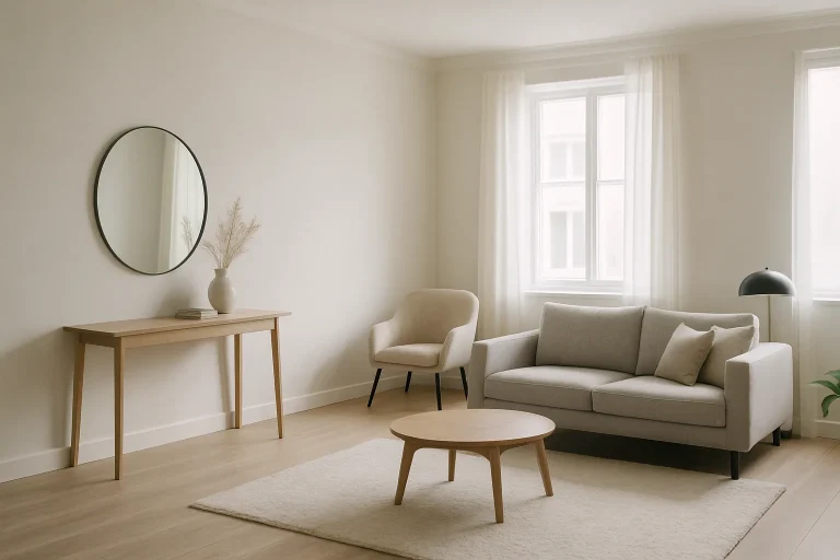 Salon moderne et propre à Savigny-sur-Orge après un nettoyage post-sinistre.