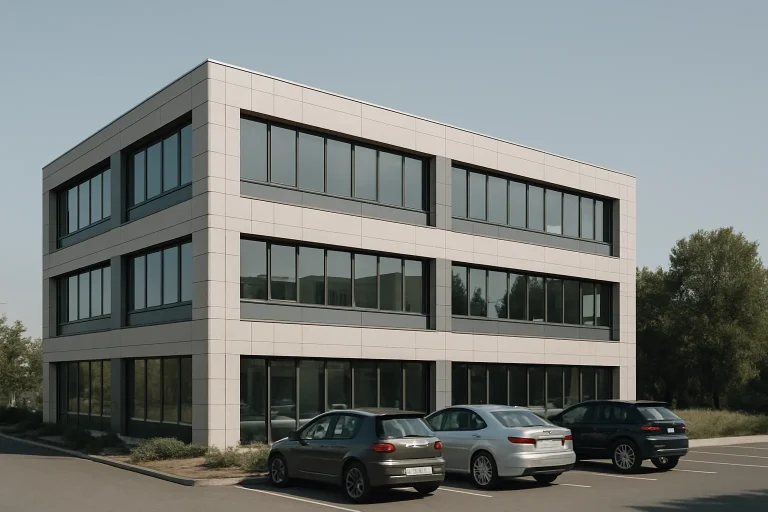 Bâtiment de bureaux modernes en Essonne sous la lumière du jour