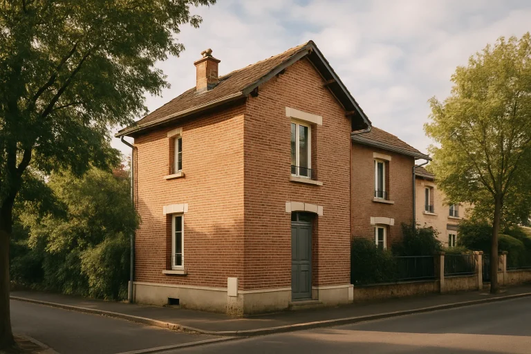 Maison de ville à Longjumeau, rue calme, façade en brique, arbres
