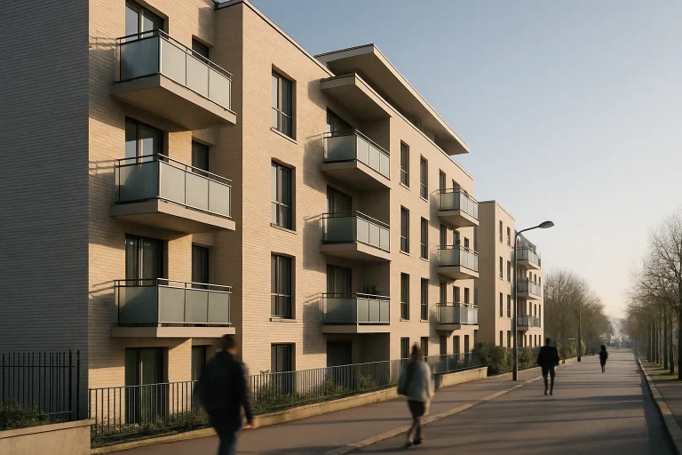 Vue d'un immeuble moderne à Ris-Orangis avec ciel dégagé