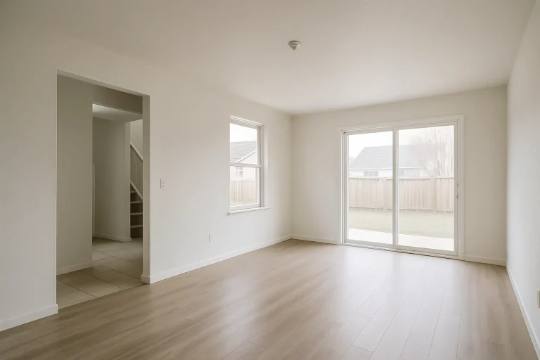Intérieur d'un pavillon vide à Mennecy, sans meubles, éclairage doux