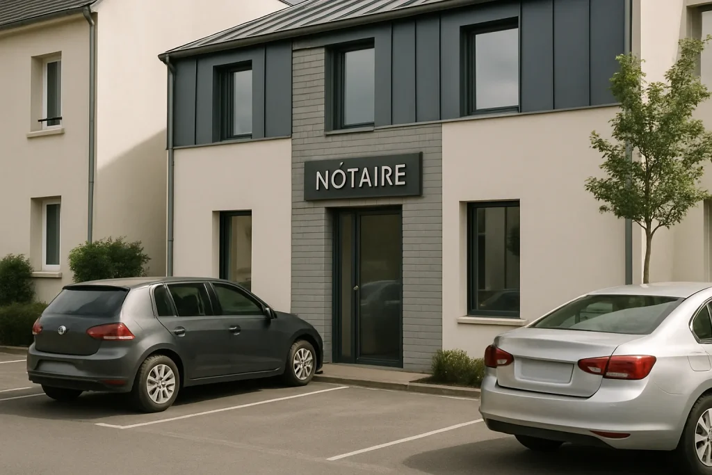 Façade d'un bureau de notaire moderne en Essonne, lumière du jour