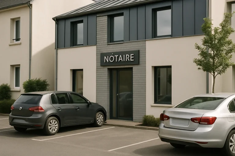 Façade d'un bureau de notaire moderne en Essonne, lumière du jour