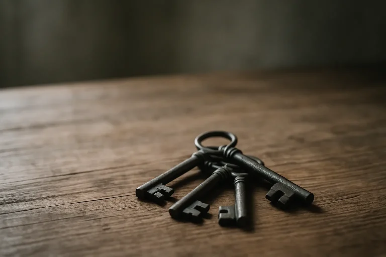 Des clés posées sur une table en bois, symbolisant la vente d'un logement post-décès